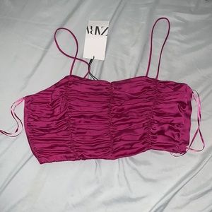 Zara fucshia satin going out crop top